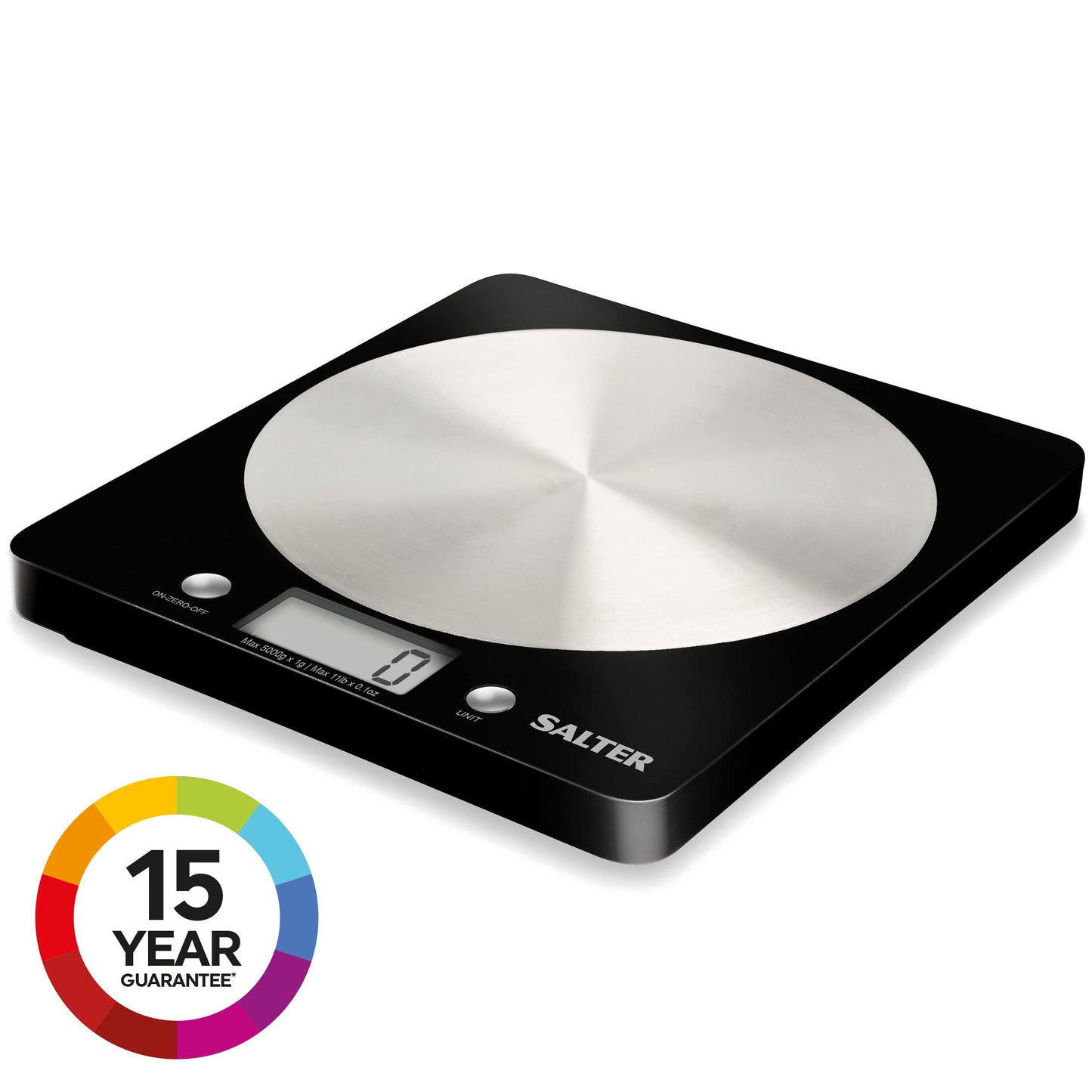 Salter Digital Kitchen Scale 5kg Capacity Baking/Cooking, Slim Disc Design Black