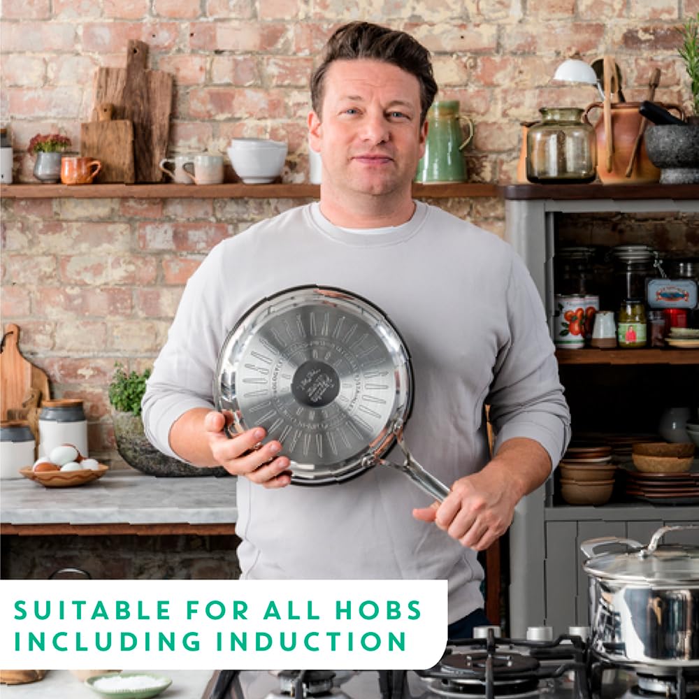 Tefal Jamie Oliver Cook's Direct Stainless Steel Pan Set, 24 & 28cm Frying Pa...