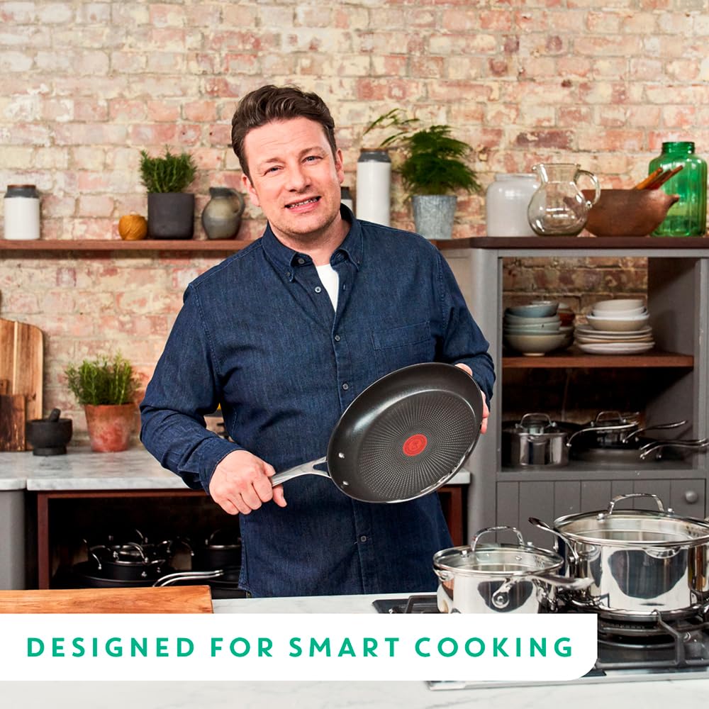 Tefal Jamie Oliver Cook's Direct Stainless Steel Pan Set, 24 & 28cm Frying Pa...