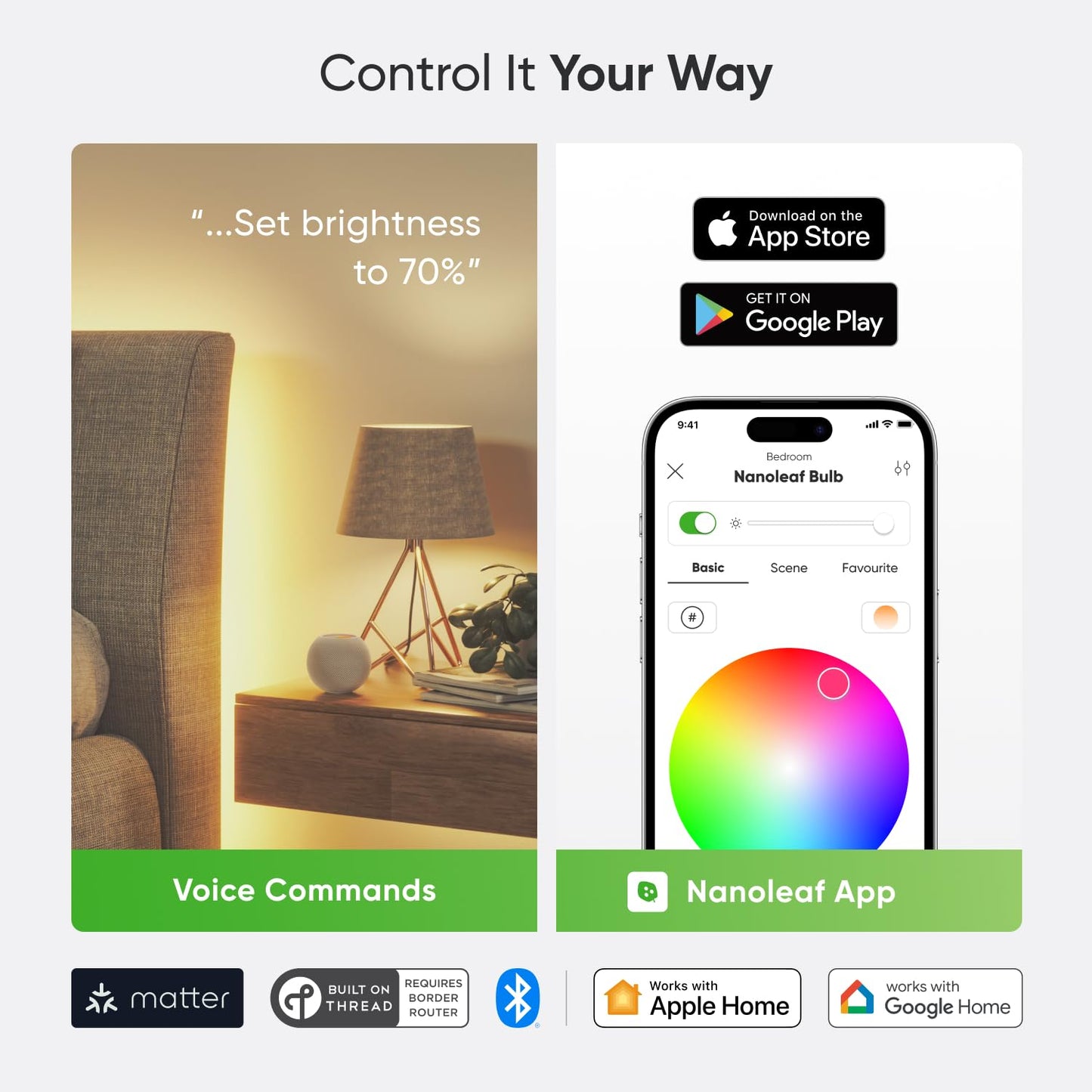 Nanoleaf Matter Essentials B22 LED Bulbs, Pack of 3 RGBW Dimmable Smart Bulbs...