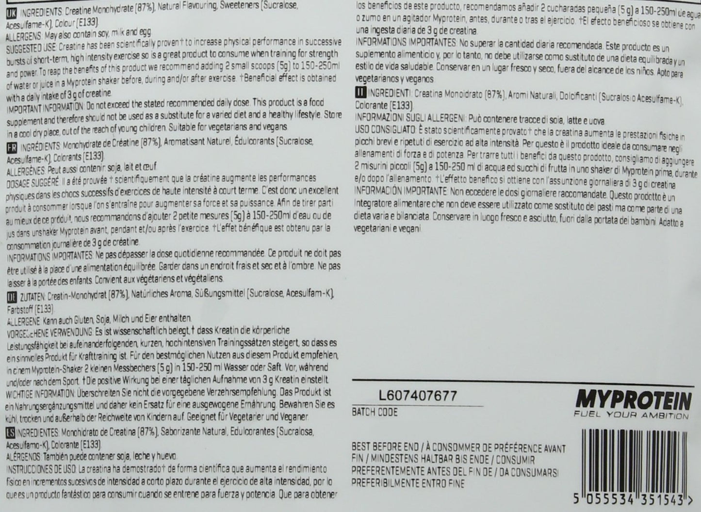 MY PROTEIN Creatine Monohydrate Creatine, 250 g, Blue Raspberry