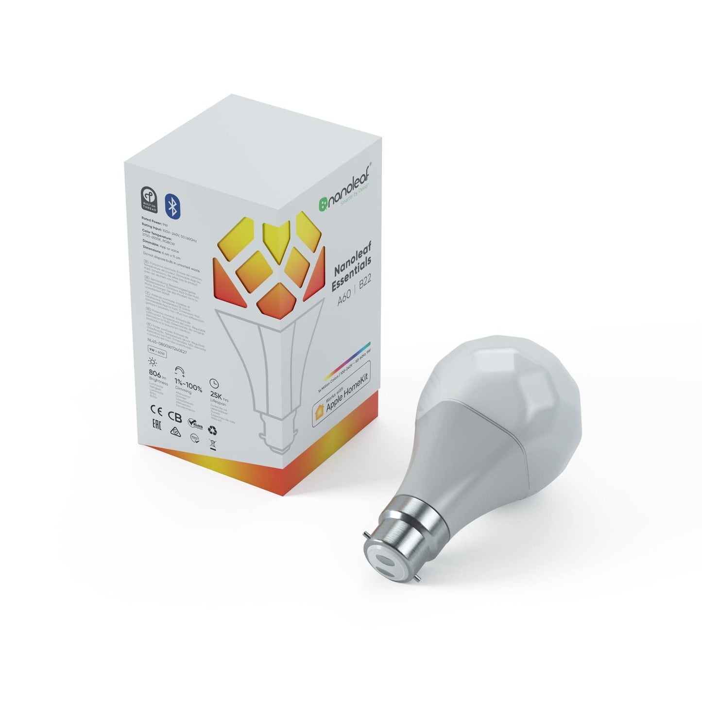 Nanoleaf Essentials B22 LED Bulb, RGBW Dimmable Smart Bulb - Thread & Bluetoo...