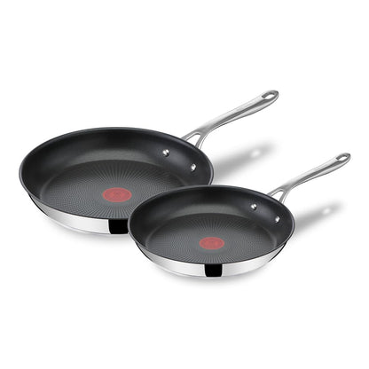Tefal Jamie Oliver Cook's Direct Stainless Steel Pan Set, 24 & 28cm Frying Pa...