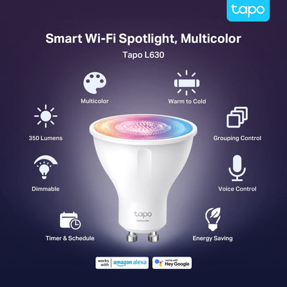 Tapo Smart WLAN Light Bulb GU10 L630, 4 Pieces, Energy Saving, 3.5 W Equivale...