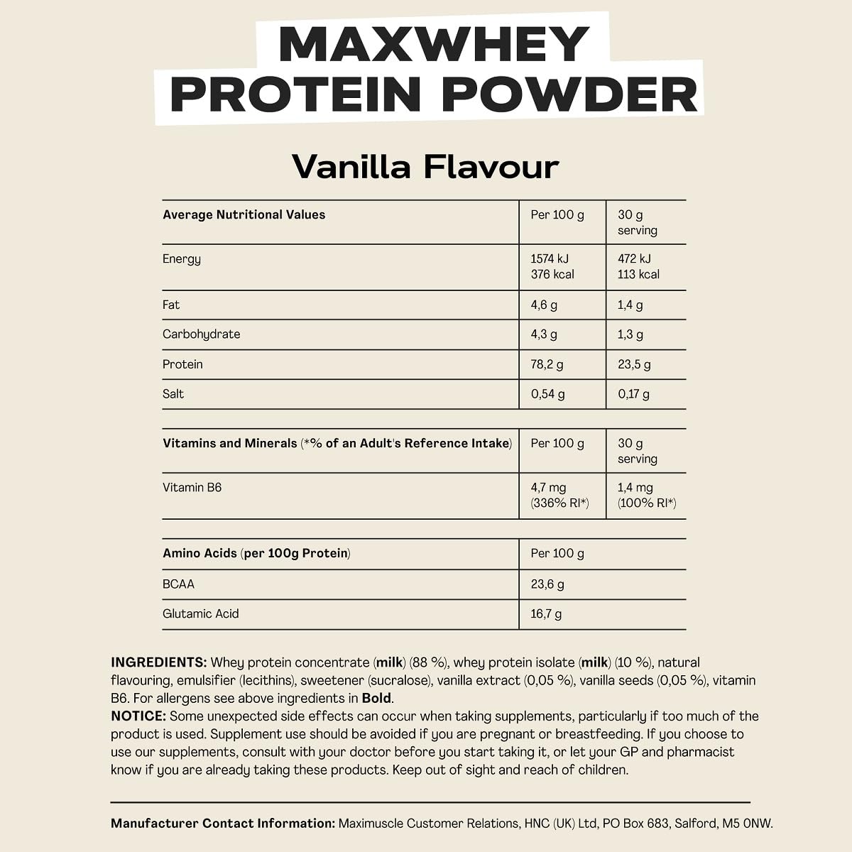 MaxiNutrition - MaxWhey - Whey Protein Powder Vanilla - Low-Fat - Low Sugar -...
