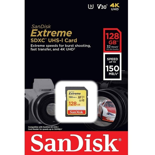 SanDisk Extreme SDXC Memory Card, Up to 150 MB/s, Class 10, U3, V30, 128 GB (...