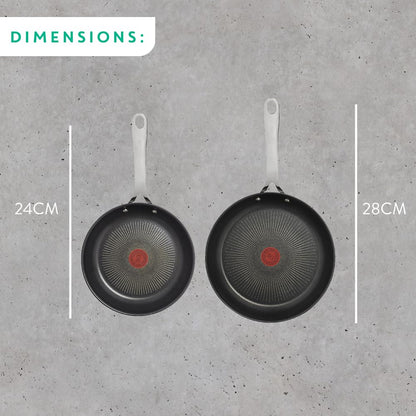 Tefal Jamie Oliver Cook's Direct Stainless Steel Pan Set, 24 & 28cm Frying Pa...