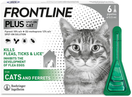 FRONTLINE Plus Flea & Tick Treatment for Cats and Ferrets - 6 Pipettes, Flea ...