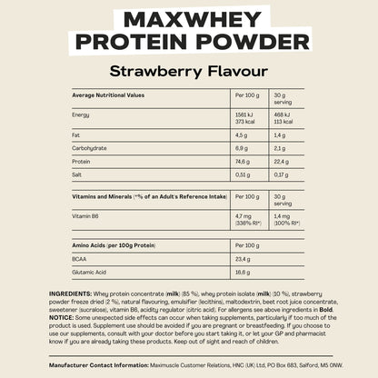 MaxiNutrition - MaxWhey - Whey Protein Powder Strawberry - Low-Fat - Low Suga...