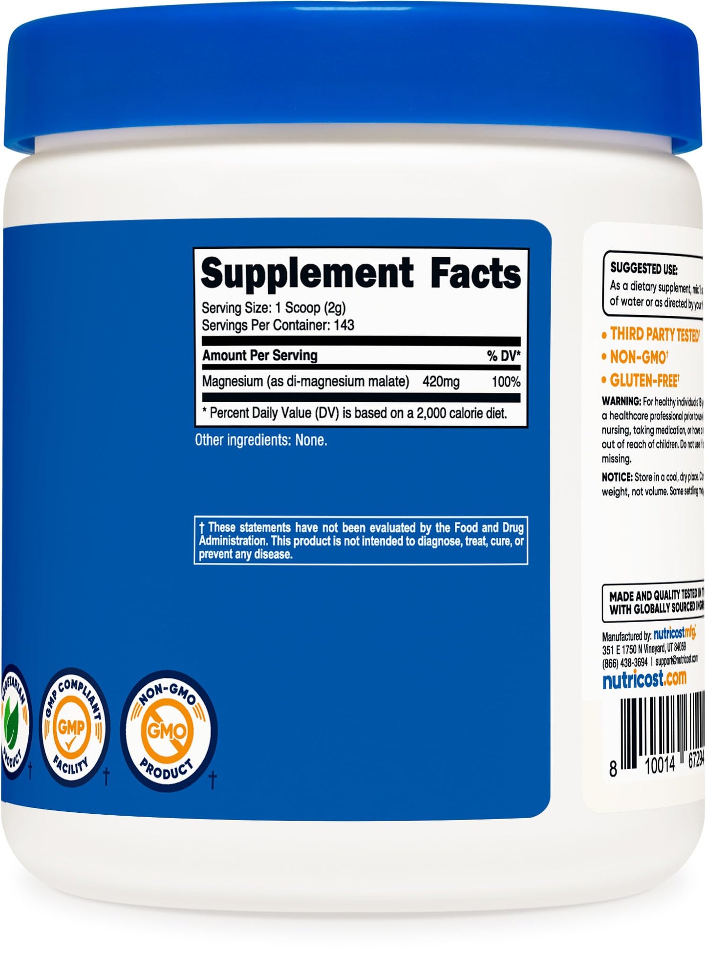 Nutricost Magnesium Malate Powder (300g) - 420mg of Magnesium Per Serving - N...