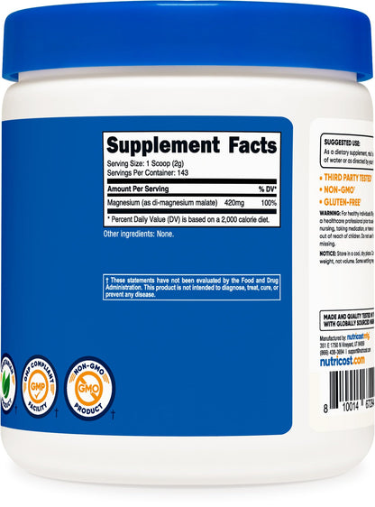 Nutricost Magnesium Malate Powder (300g) - 420mg of Magnesium Per Serving - N...
