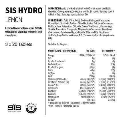 Science In Sport Hydro Hydration Tablets, Gluten-Free, Zero Sugar, Lemon Flav...