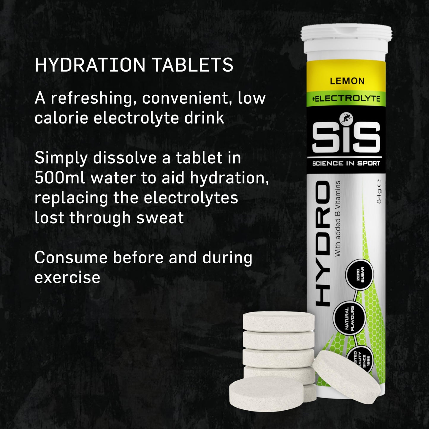 Science In Sport Hydro Hydration Tablets, Gluten-Free, Zero Sugar, Lemon Flav...