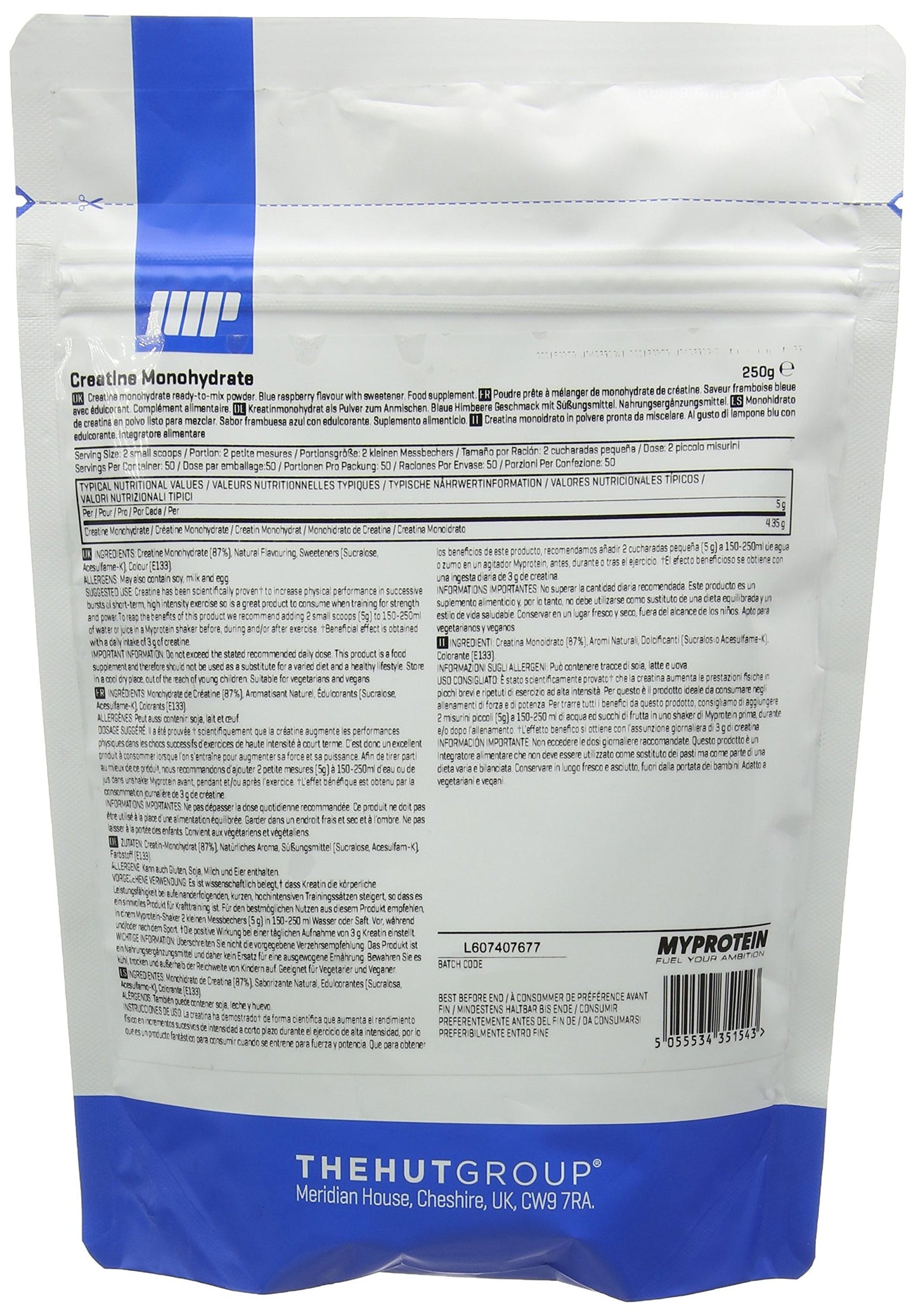 MY PROTEIN Creatine Monohydrate Creatine, 250 g, Blue Raspberry